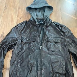 John Henry Leather zip up hooded jacket